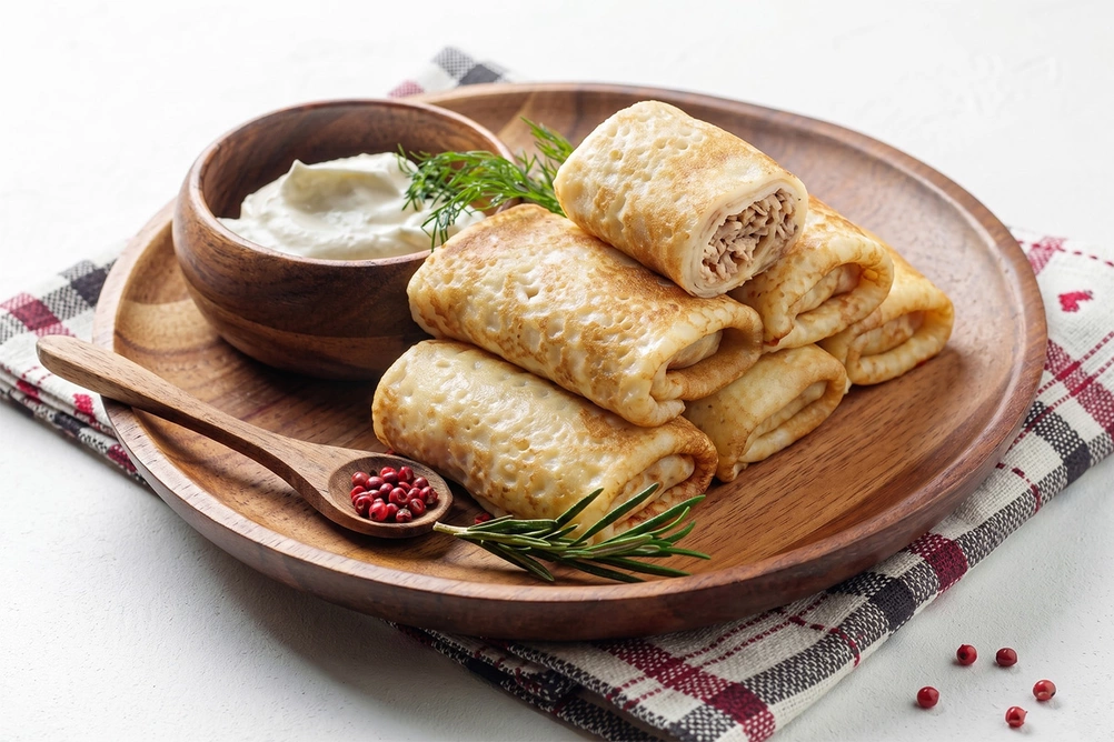 блины с мясом