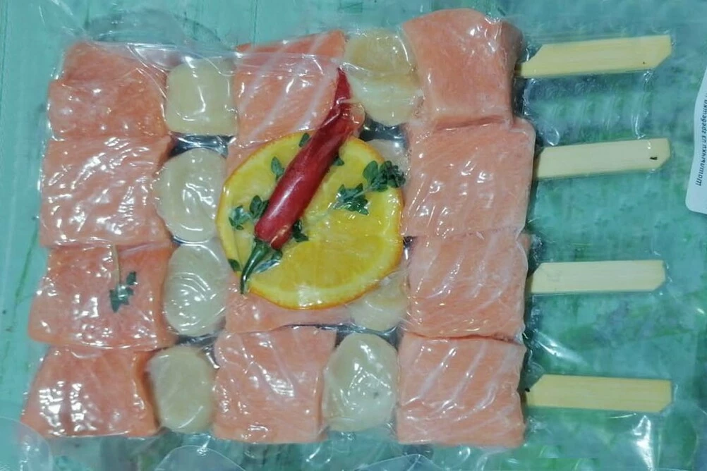 шашлычки из гребешка и семги