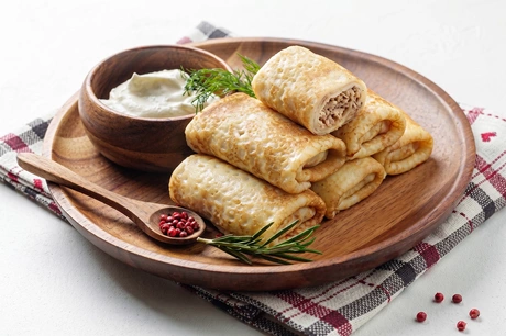 блины с мясом